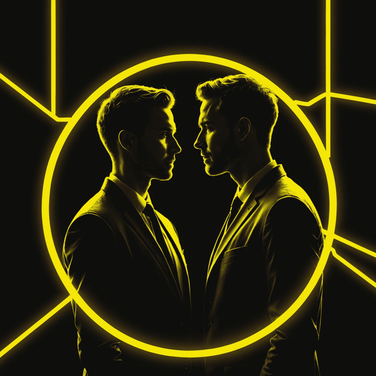 Stylized image of mentor and mentee silhouettes connected by glowing neon yellow lines, representing successful mentorship